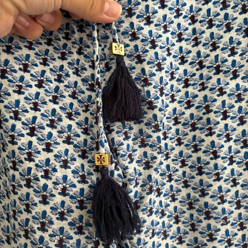 Tory Burch Linen Baja Blue Pants - Picture 7 of 10